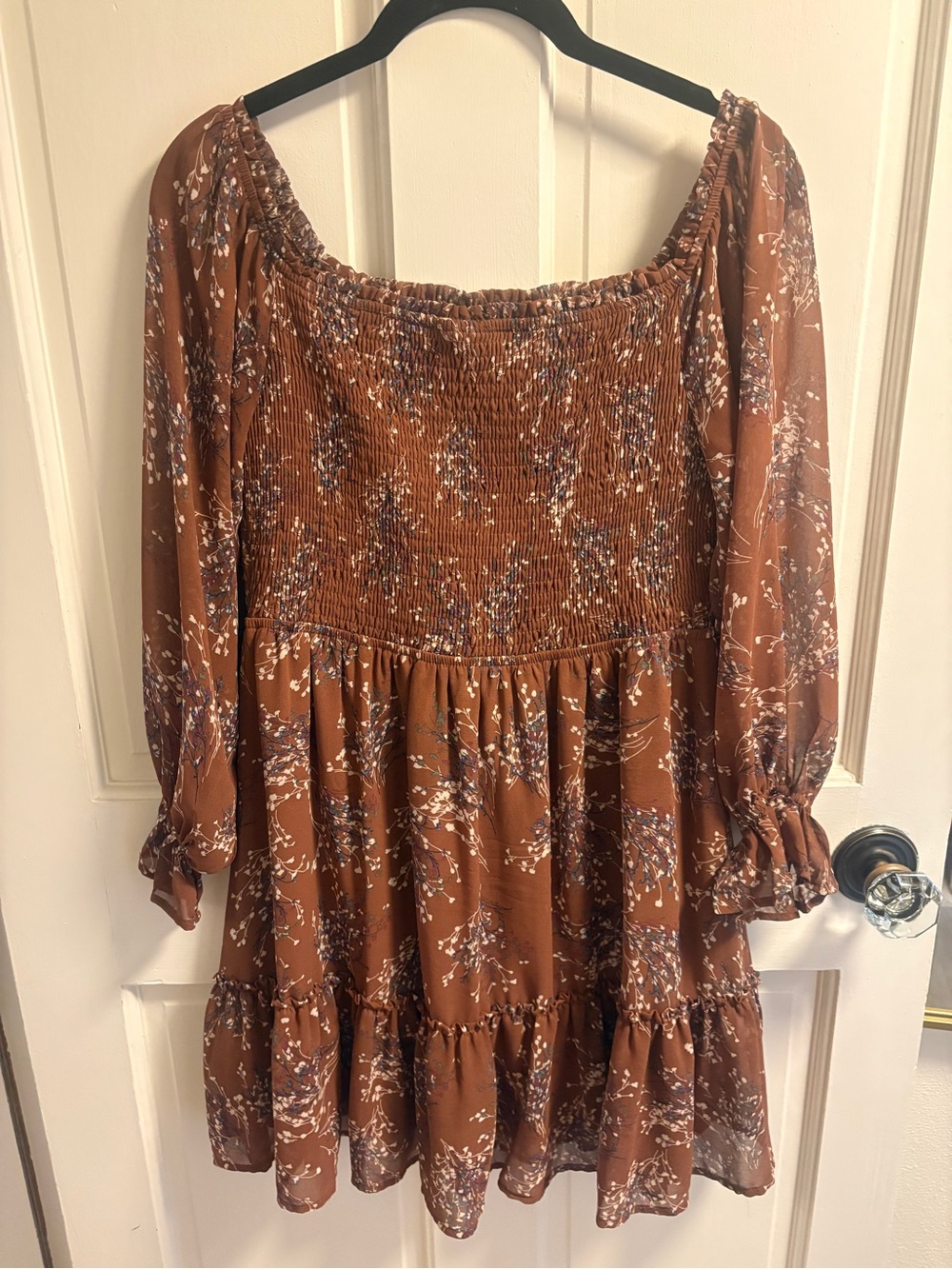 Promesa Rust Brown Floral Smocked Babydoll Dress